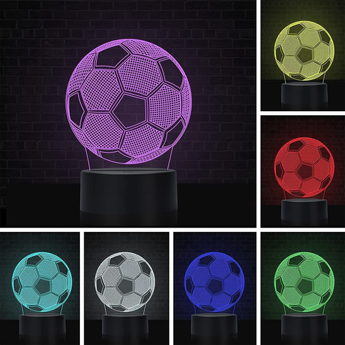 Lampara 3d Balón De Fútbol 7 Colores Regalo De Cumpleaños 