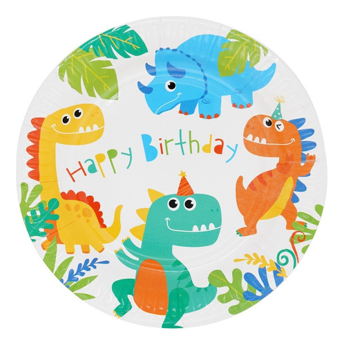 Plato Polipapel Dinosaurios Dino 17cm X6uni Cumpleaños Happy