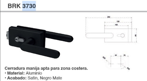 Cerradura P/puerta De Cristal Templado Brk3730 Negro Mate