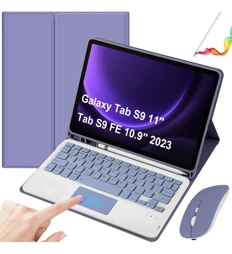 Funda Teclado Mouse+lápiz P/galaxy Tab S9 11 Y S9fe Púrpura