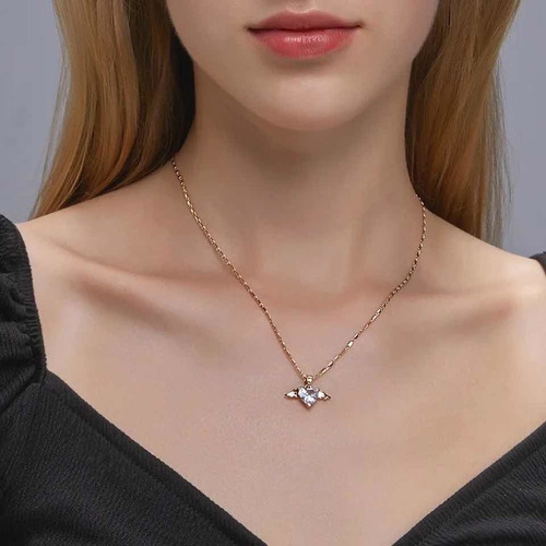 Collar Corazón Con Alas Acero Inoxidable Joya Colgante