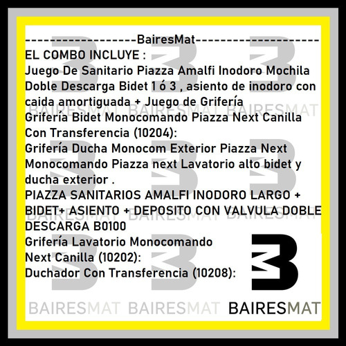 Juego Baño Completo Piazza Amalfi Griferia Next Sanitarios