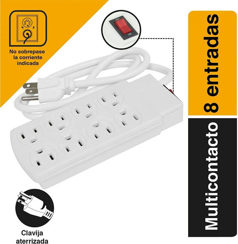 Multicontacto 8 Entradas Cable 76cm