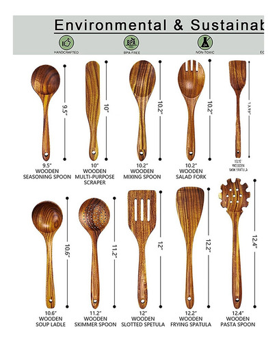 Mz Utensilios De Cocina De Madera, Juego De Utensilios De