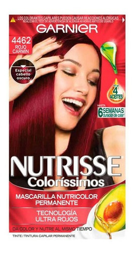 Kit Tinte Garnier  Nutrisse coloríssimos Mascarilla nutricolor permanente tono 4462 rojo carmín para cabello