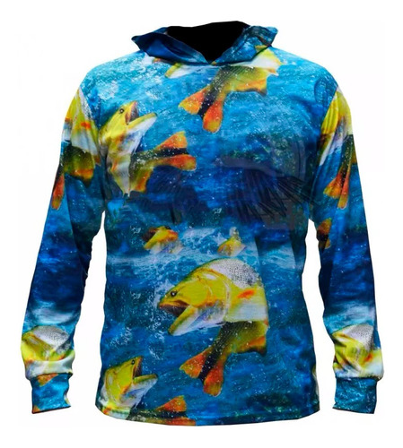 Remera Pesca Sublimada Con Capucha Manga Larga Domi