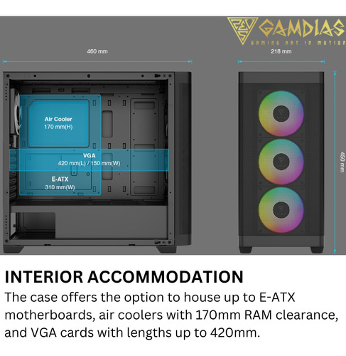 Estuche Para Computadora Gamdias Atx Mid Tower De Vidrio Tem