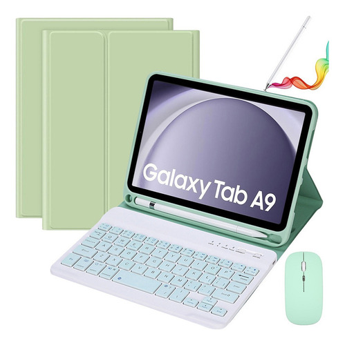 E Funda C/teclado, Mouse Y Lápiz P/galaxy Tab A9 8.7 Verde