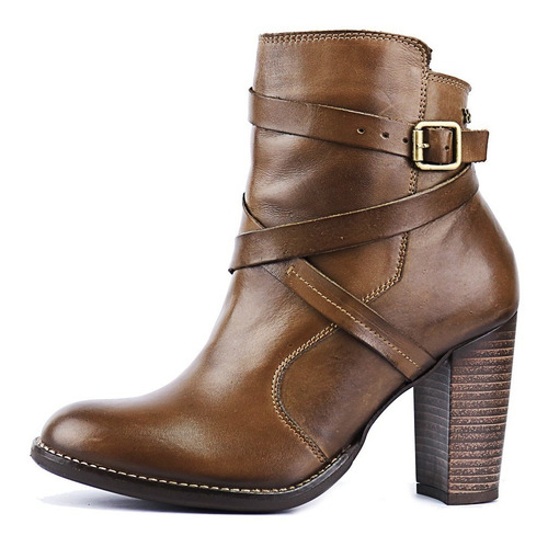 Bota Cano Baixo Feminina Com Zíper E Fivela Couro - Perlatto | Mercado Livre