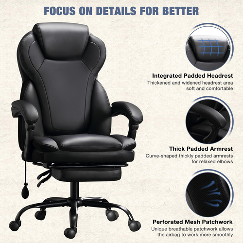 Silla De Oficina Ejecutiva Alta Reclinable Con Reposapiés
