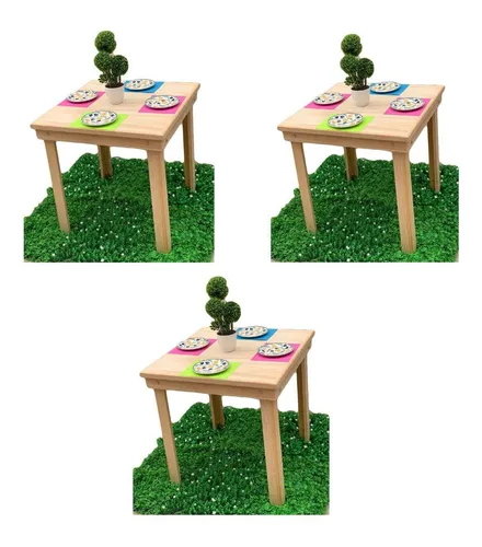 comprar Set 3 Mesa Cuadrada Madera De Comedor 80x80 Cm Para 4 Sillas