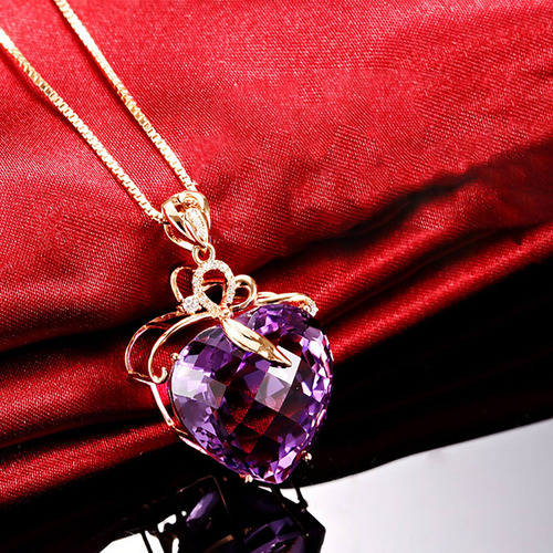 Collar Con Colgante De Amatista En Forma De Corazón De Lujo
