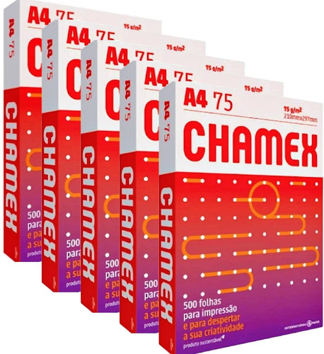 Folha Papel Sulfite A4 Chamex 75g Com 5 Pacotes 2500 Folhas