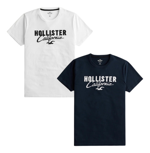 Paquete De 2 Playeras Hollister Originales Con Logo Bordado