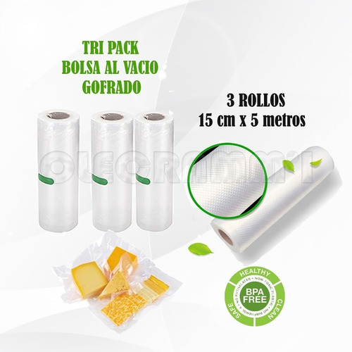 Tripack  3 Rollo 15 X 5 Mts Gofrado  Envasado Al Vacío 