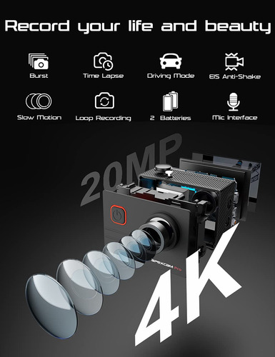 Cámara De Acción Apexcam M90 Pro 4k 20mp Con Accesorios