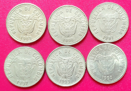 6 Monedas Antigu Colombia  Año 89/90/91/92/93/94 Env Gratis 