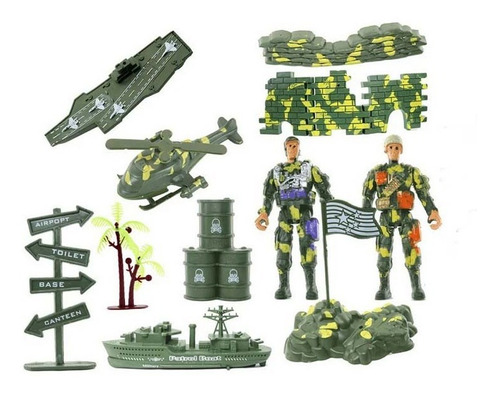 Conjunto Exército Militar Soldados Soldadinhos 14pçs- Uptoys