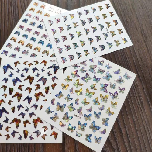 Imagem 2 de 2 de Adesivos Unha 3d Borboleta Holográfico Colorido Nail Art