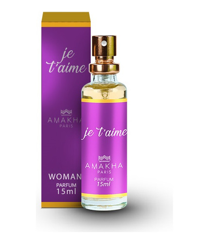 Perfume Je T'aime Amakha Paris Woman 15ml Feminino Fragrância Floral Frutal Dia Edp Fixação Spray Presente Notas Mini