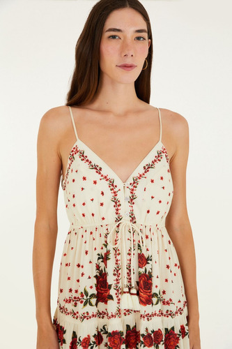 Vestido Longo Farm Estampa Rosalia Bege