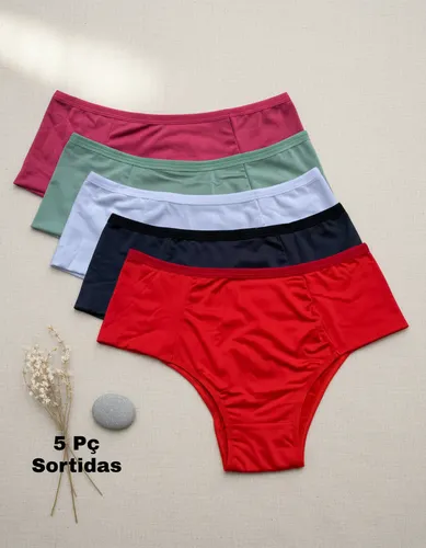 Kit 5 Calcinha Plus Size Cintura Alta Lateral Dupla E Larga