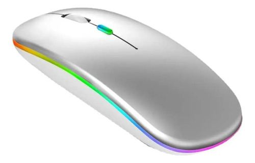 Mouse Rgb Led Anatômico Sem Fio Bateria Recarregável 2,4g Cor Prateado