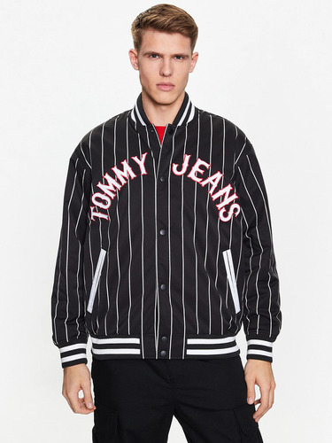 Bomber Relaxed Pinstripe Hombre Tommy Jeans Negro