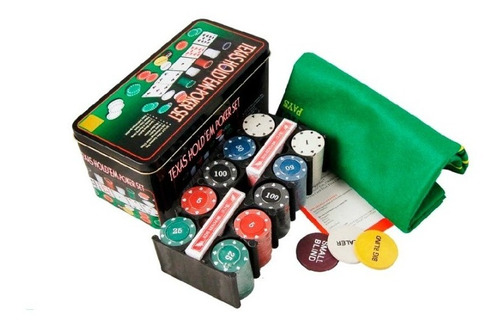 Set De Texas Holdem Poker Caja Metalica Fichas Paño Cartas 