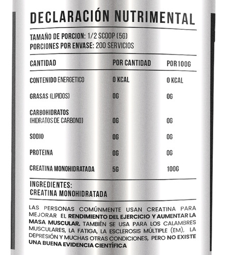 Black Supplements Creatina Monohidratada 1kg 200 Servs Sin Sabor