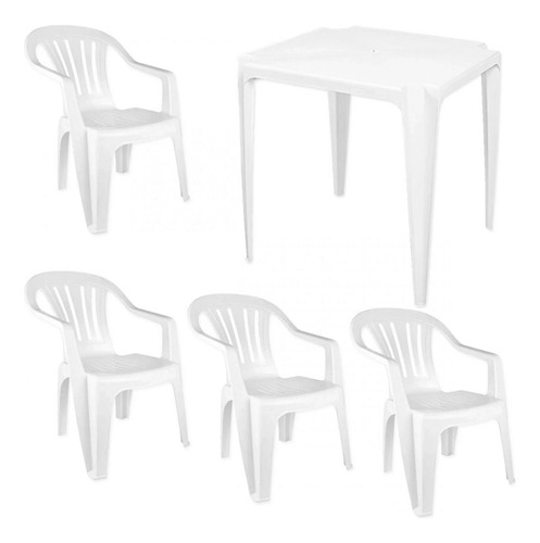 Kit Mesa Quadrada Bela Vista + 4 Cadeiras Em Plástico Mor