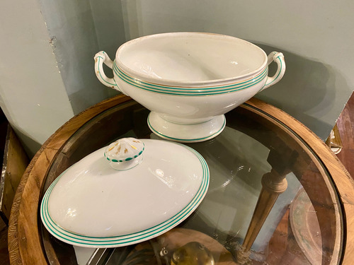 Sopera Guisera Grande Vajilla Antigua Blanco Y Verde Blanco (Usado)