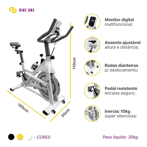 Bicicleta Ergométrica Spinning 10kg Força Inércia Academia Cor Branco