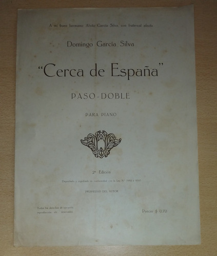 Partitura Cerca De España Paso Doble D. García Silva 