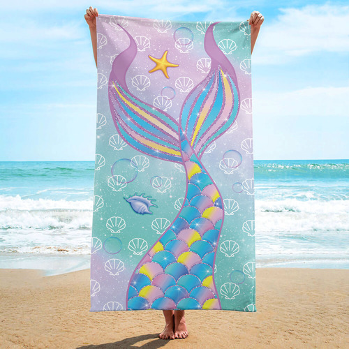 Toalla De Playa De Mezcla De Algodón Con Forma De Sirena, To