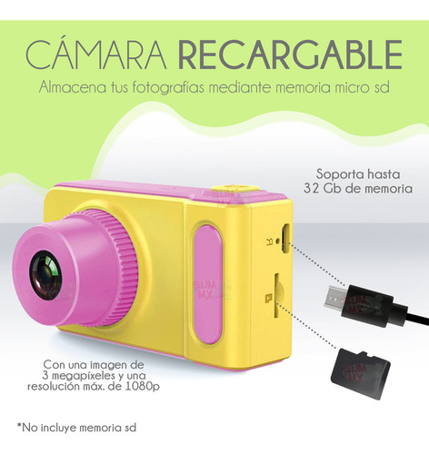 Slim Company Camara Para Niños Hd 3 Mpx 720p Jueguete Color Amarillo