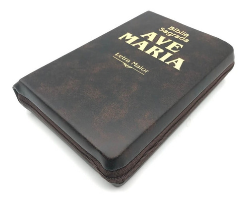 Biblia Sagrada Ave Maria Letra Maior Grande Ziper Marrom