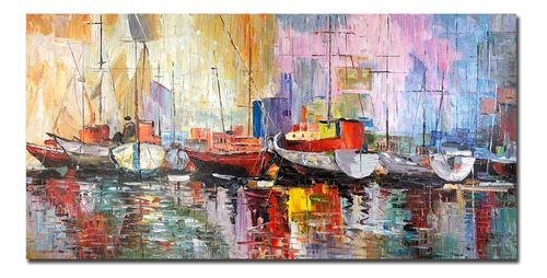 Bouvy Arte, 24 X 48 Pulgadas, Colorido Barco De Vela Pintado