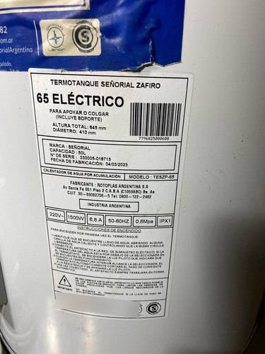 Termotanque Eléctrico 65 Litros Con Envio Blanco (Usado)