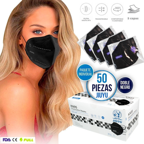 Cubrebocas Kn95 50 Piezas Tapabocas 5 Capas Reutilizable