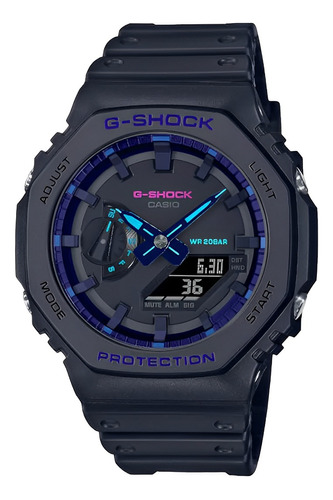 Relógio Casio G-shock Ga-2100vb-1adr *virtual Blue Cor Da Correia Preto Cor Do Bisel Preto Cor Do Fundo Preto