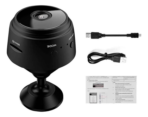 Mini cámara de seguridad espía discreta Wifi Full HD, color negro