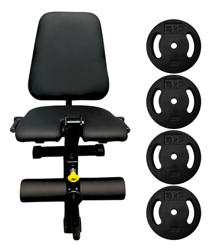 Kit Cadeira Extensora Anilhada Academia + 4 Anilhas De 10kg