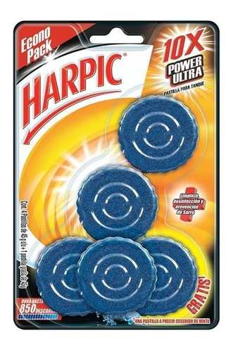 Pastilla Para Inodoro Harpic Power Ultra Azul 5 Pzas 45 Gr