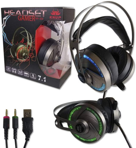 Fone Headset Gamer 7.1 Knup Led Rgb Kp-434 Cor Cinza