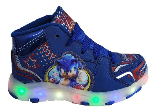 Tenis Niño Bota Sonic Luces Led Azul Botin The Hedgehog