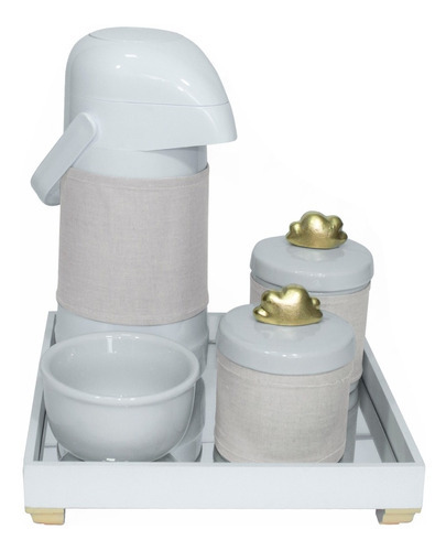 Kit Higiene Bebê Térmica Porcelanas Completo Ursinho Dourado Cor Nuvem