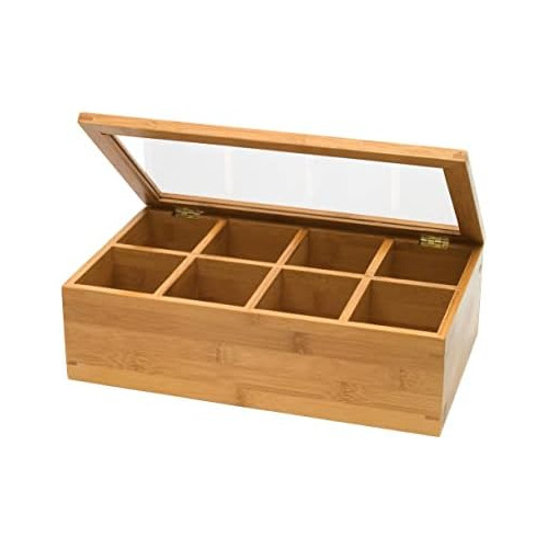 Caja De Té De Madera De Bambú Tapa Transparente 8 Com...