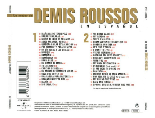 Demis Roussos Lo Mejor En Español Cd Doble (Usado)
