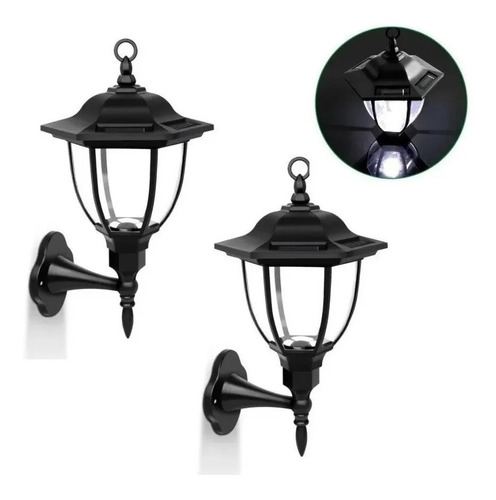 Farol Solar Retro Hexagonal Uso Exterior Luz Fría Pack X2 